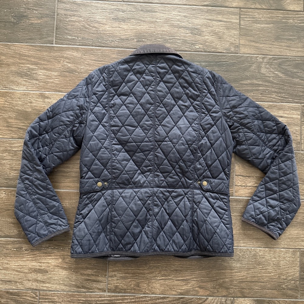 Barbour Strattford Quilt Jacket Women 10 Navy Insulated Corduroy Collar - Picture 3 of 11